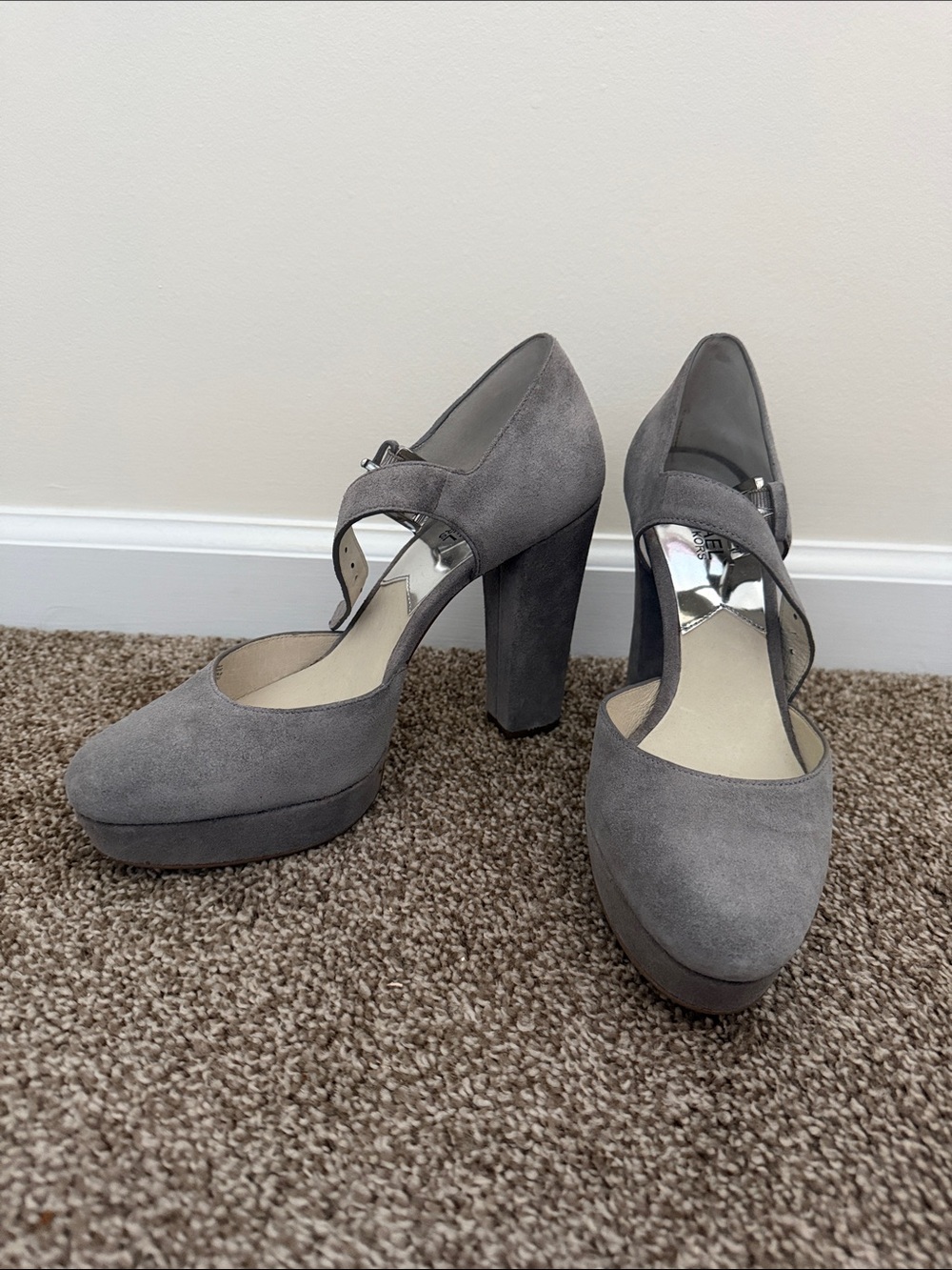 MICHAEL Michael Kors Gray Suede Mary Jane Platform Heels